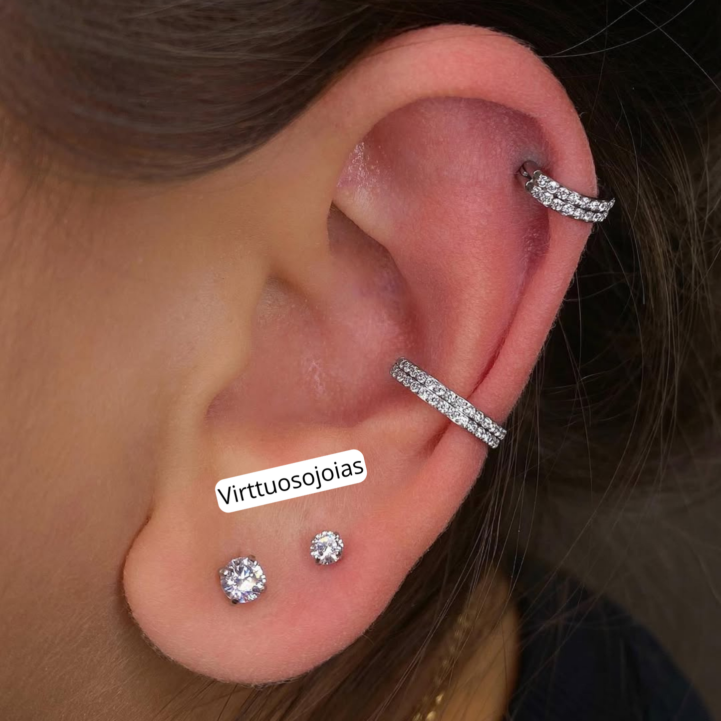 Argola Cravejada Dupla zircônia Roma